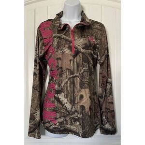 Mossy Oak BreakUp Infinity Womens XL Pullover Camo Long Sleeve Pink Logo 1/4 Zip